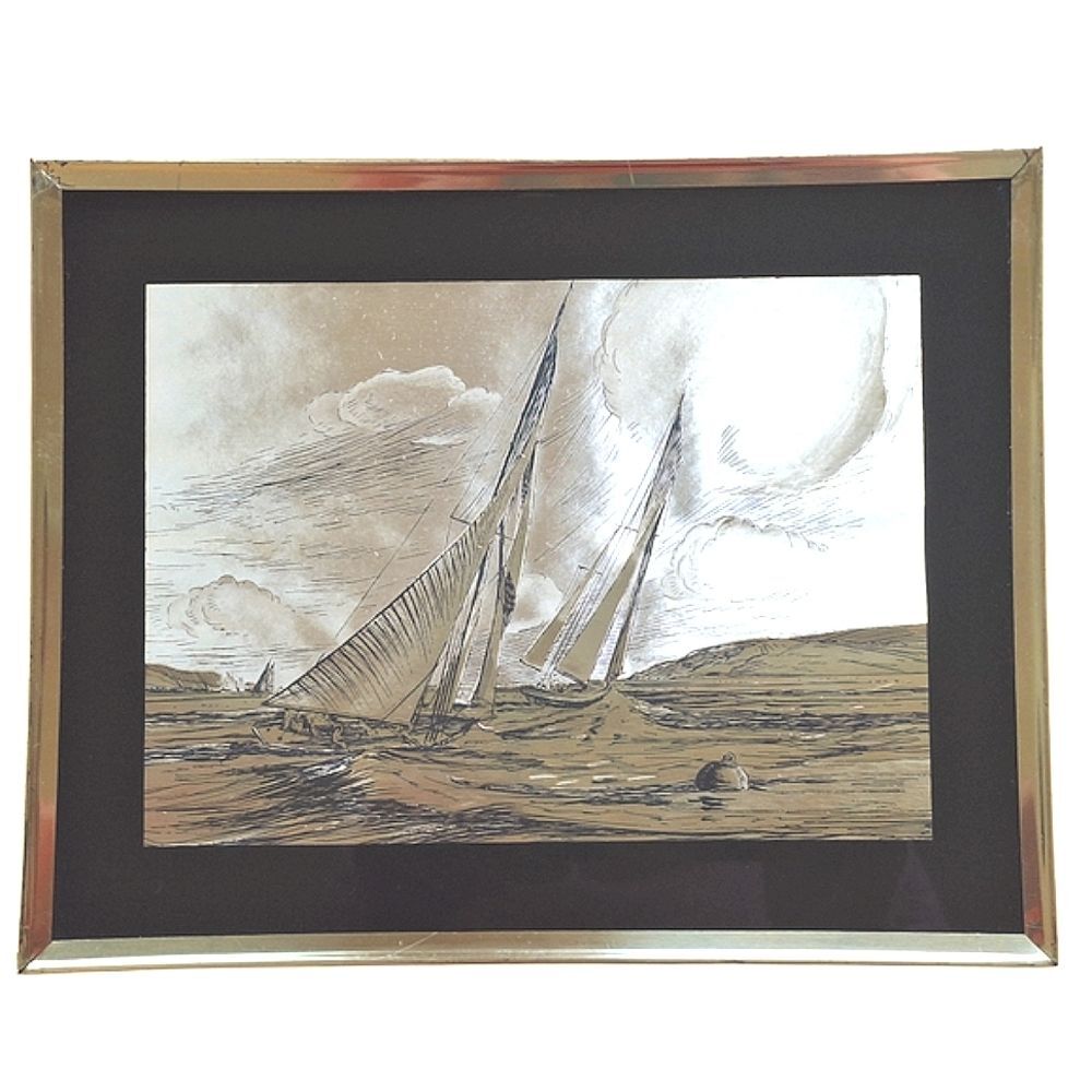 Vintage Dufex Foil Art Prints Sailing Ships Framed Gold Black Pair 10 X 8 each - Picture 12 of 14